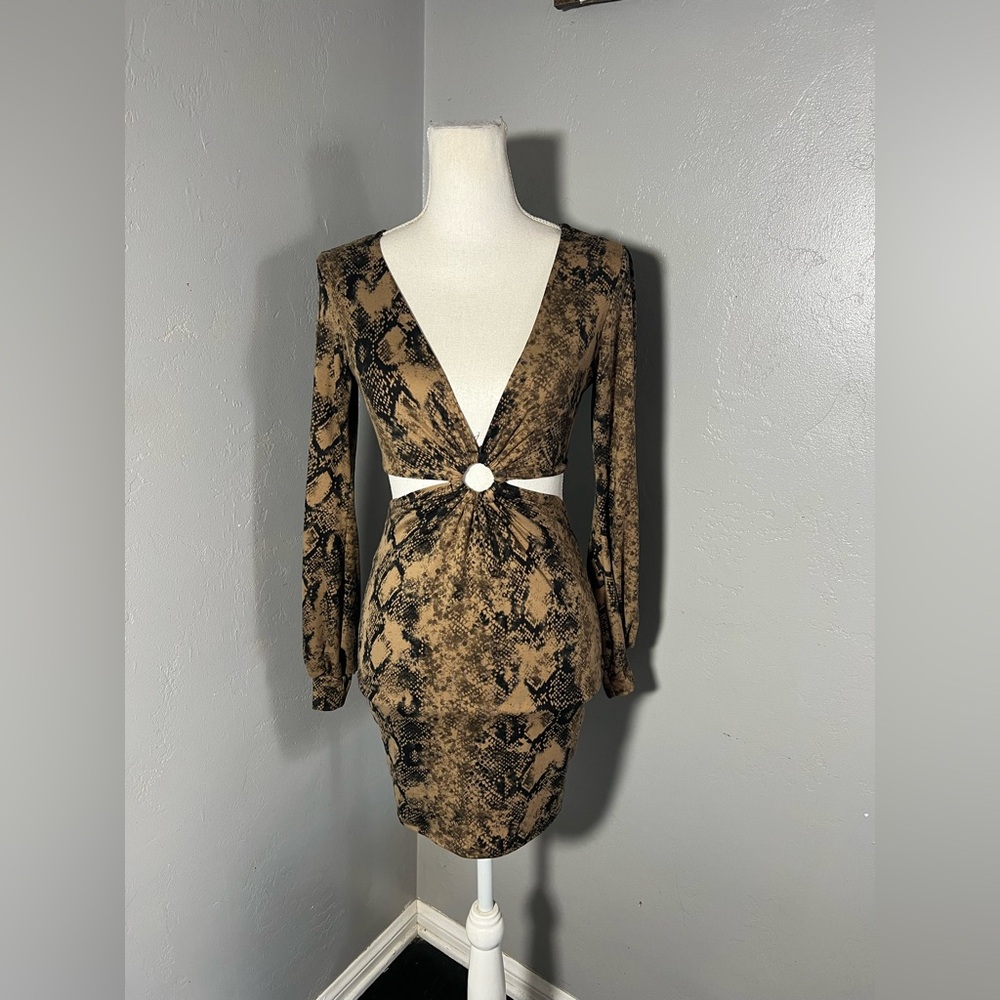 Windsor Brown Snake Print Long Sleeve Dress size S